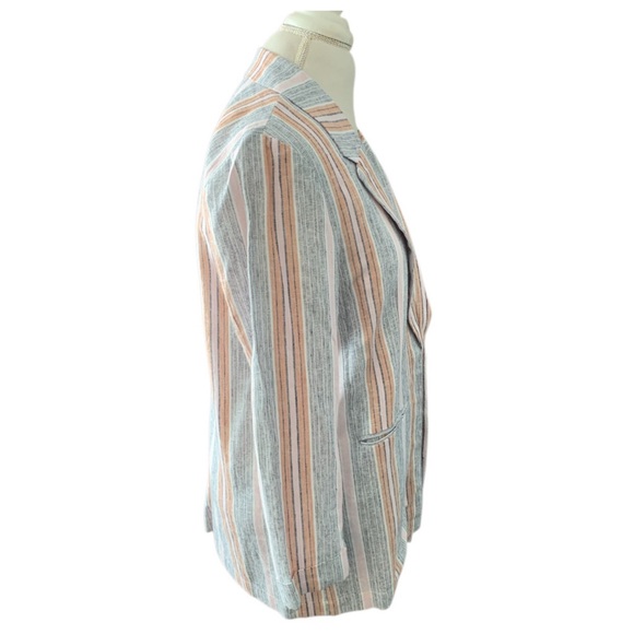 Nanette Lepore Linen Blend Long Sleeve Striped Open Front Blazer Sz Medium NWT - Picture 4 of 9